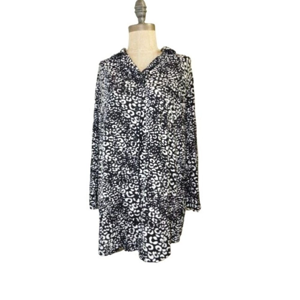 Soma Size L Large Black White Super Soft Knit Button Front Sleep PJ Top